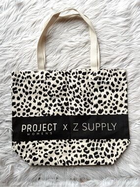 NWOT Z Supply Black Cream Leopard Cheetah Print Natural Canvas Tote Bag Purse